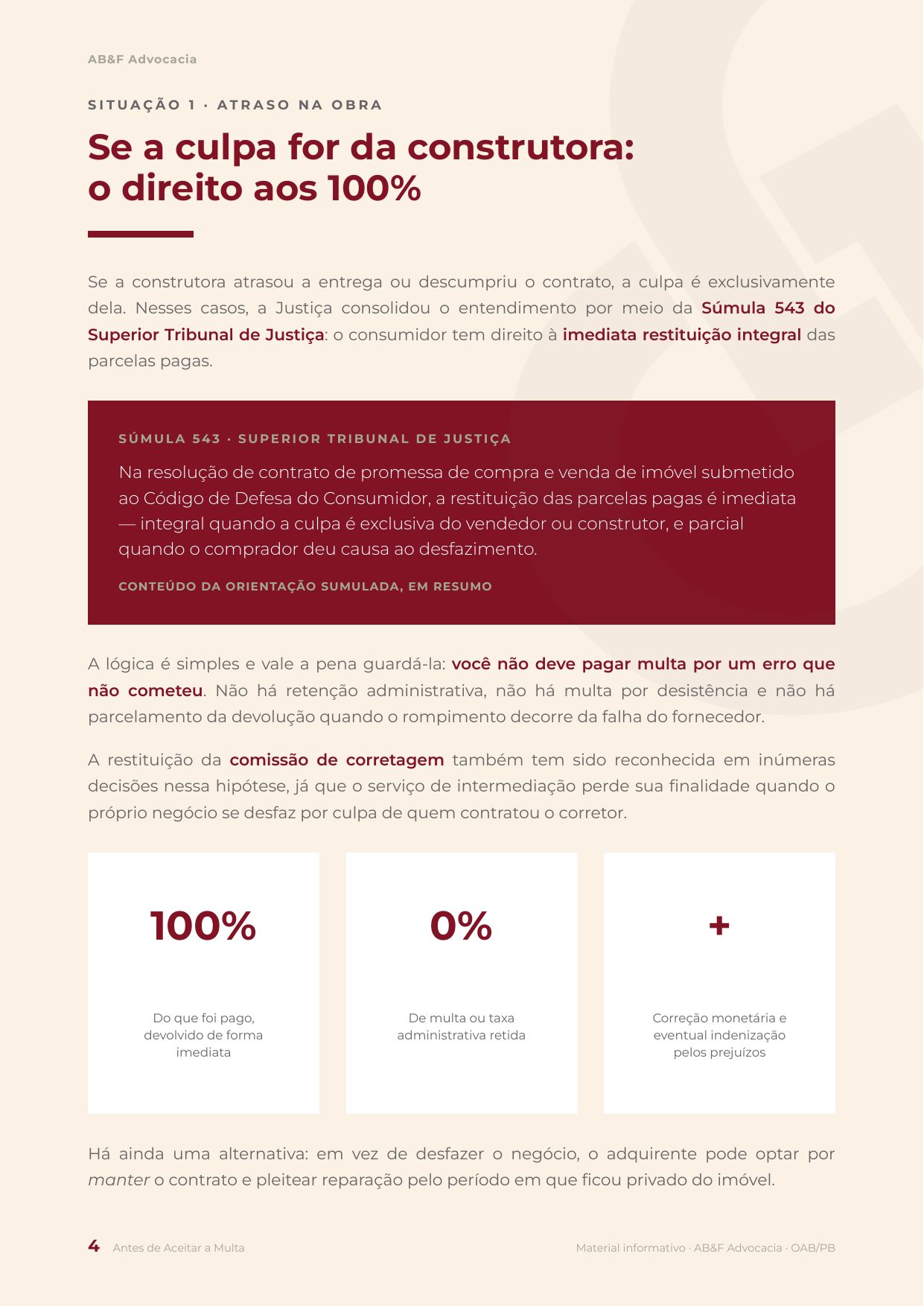 Página do material: se a culpa for da construtora